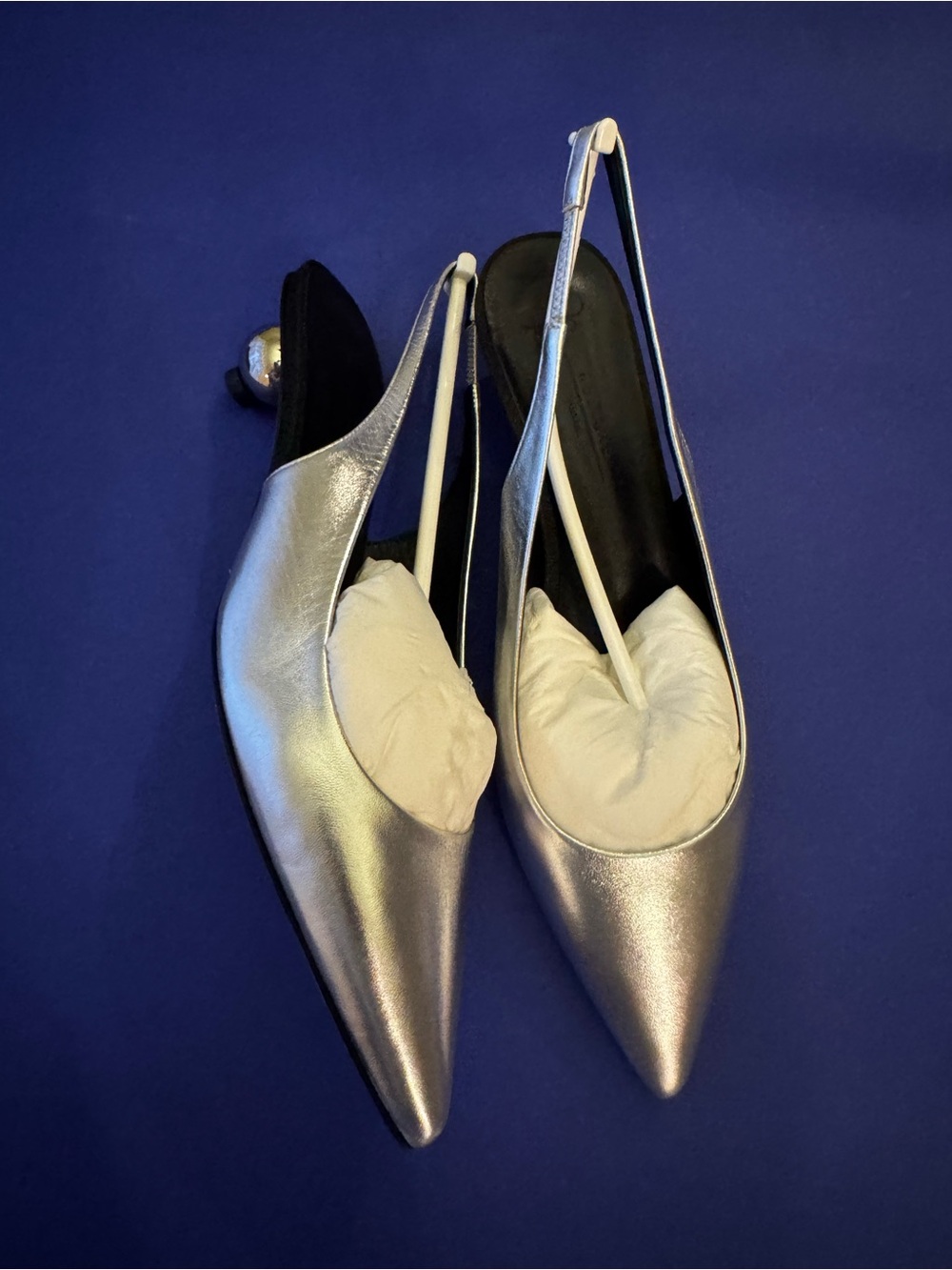 Weekend Max Mara Metallic Leather Silver Pointed Slingback Flats